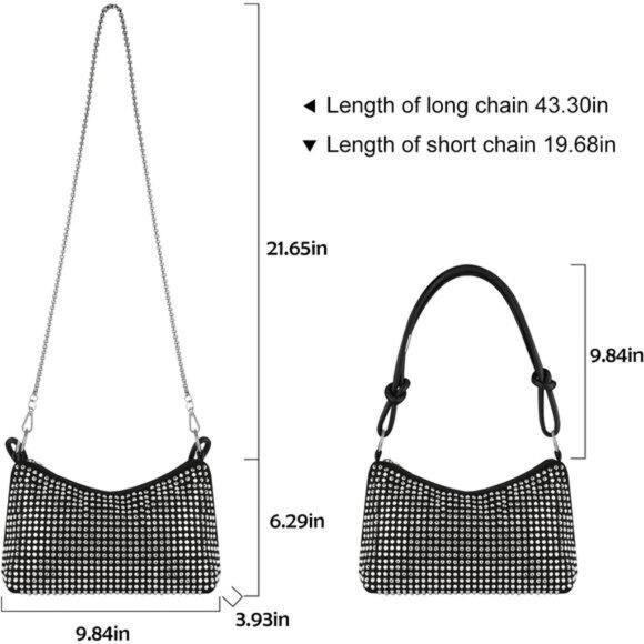 Sparkly Rhinestone Clutch Purse Bling Evening Shoulder Crossbody Bag for Party - Picture 5 of 7